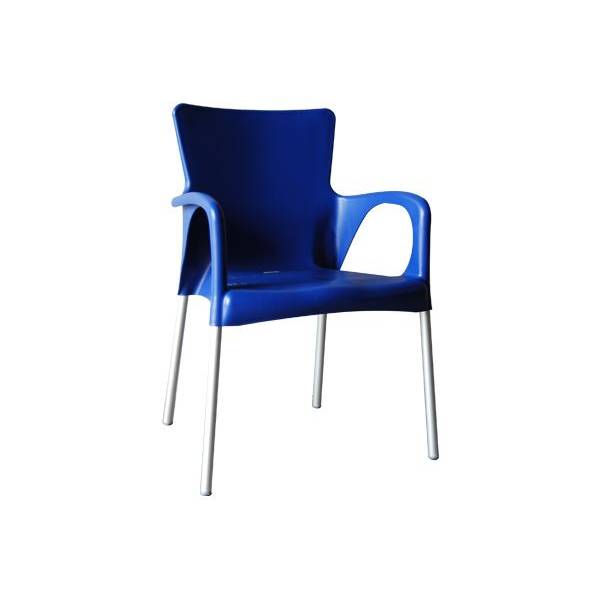 LARA Πολυθρόνα Dining Στοιβαζόμενη, ALU Silver, PP - UV Protection Απόχρωση Μπλε