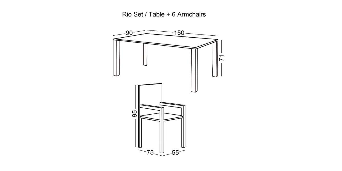 RIO Set Κήπου Μέταλλο Άσπρο, Textilene Cappuccino : Τραπέζι+6 Πολυθρόνες