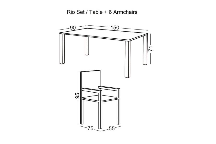 RIO Set Κήπου Μέταλλο Άσπρο, Textilene Cappuccino : Τραπέζι+6 Πολυθρόνες