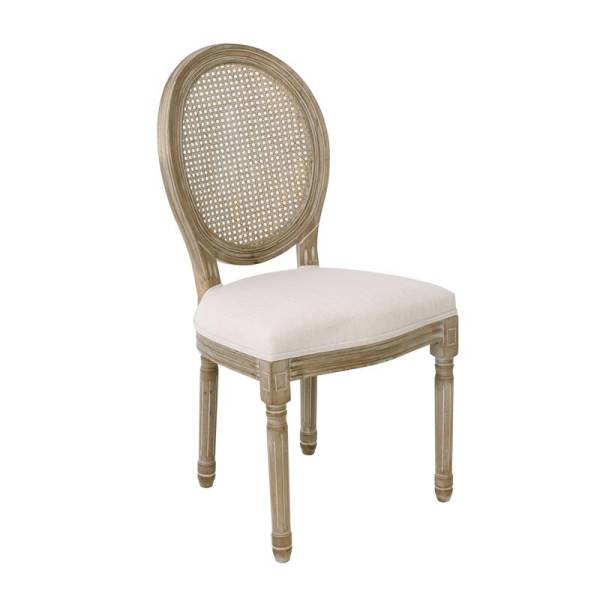 JAMESON Καρέκλα K/D με Ψάθα Τραπεζαρίας - Σαλονιού, Decape Ύφασμα Εκρού