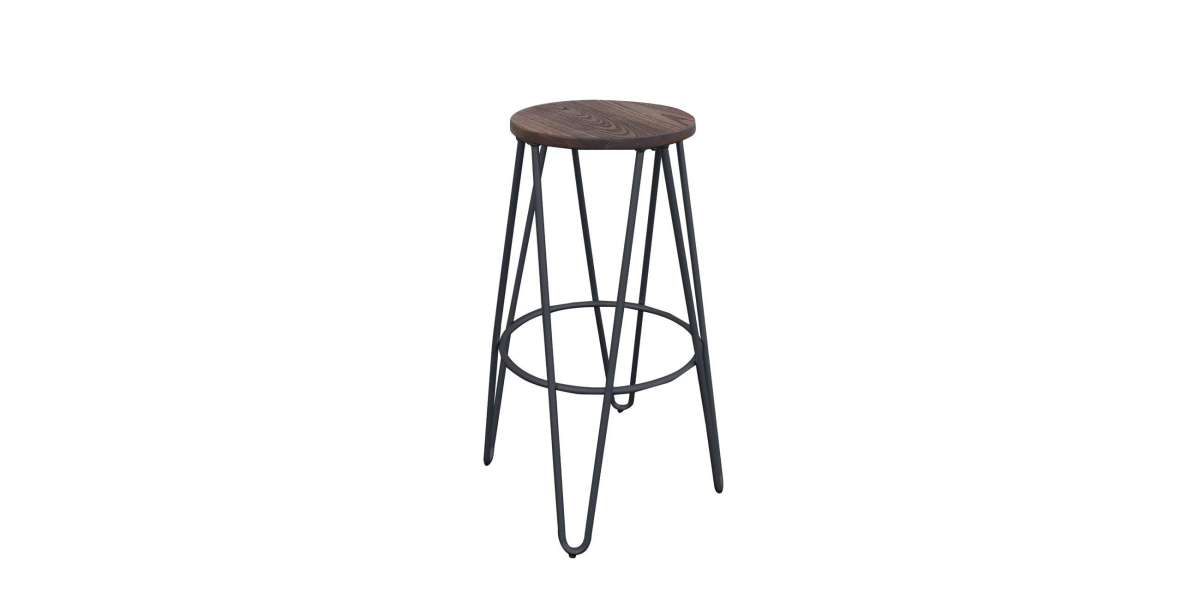 ARCO Wood Σκαμπό Bar H.67cm, Μέταλλο Βαφή Μαύρο, Ξύλο Απόχρωση Dark Oak