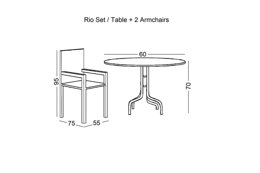 RIO Set Κήπου - Βεράντας: Τραπέζι + 2 Πολυθρόνες Μέταλλο Άσπρο, Textilene Cappuccino