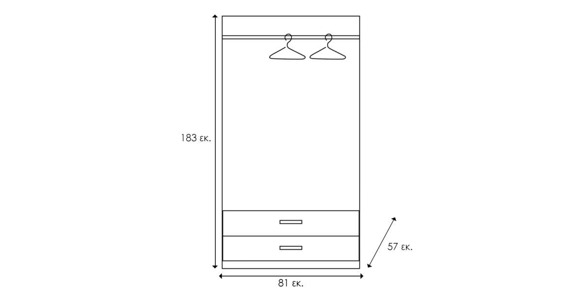Ντουλάπα ρούχων δίφυλλη OLYMPUS pakoworld χρώμα castillo-toro 81x57x183εκ