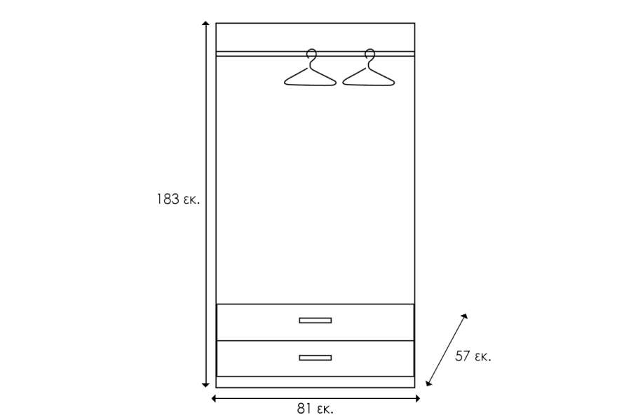 Ντουλάπα ρούχων δίφυλλη OLYMPUS pakoworld χρώμα castillo-toro 81x57x183εκ
