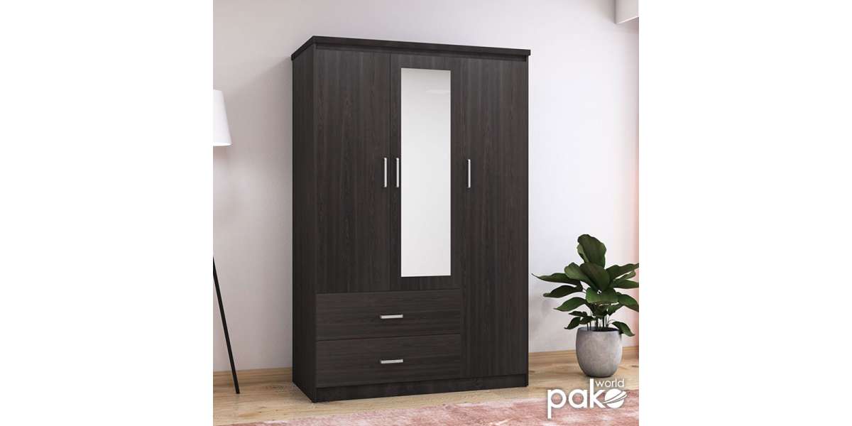 Ντουλάπα ρούχων τρίφυλλη OLYMPUS pakoworld χρώμα wenge 120x57x183εκ