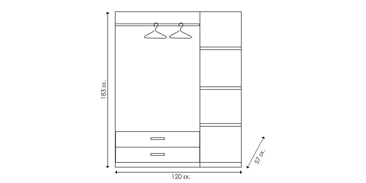 Ντουλάπα ρούχων τρίφυλλη OLYMPUS pakoworld χρώμα wenge 120x57x183εκ