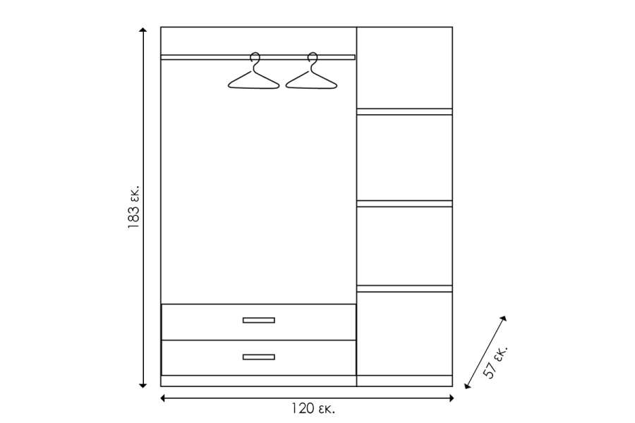 Ντουλάπα ρούχων τρίφυλλη OLYMPUS pakoworld χρώμα wenge 120x57x183εκ