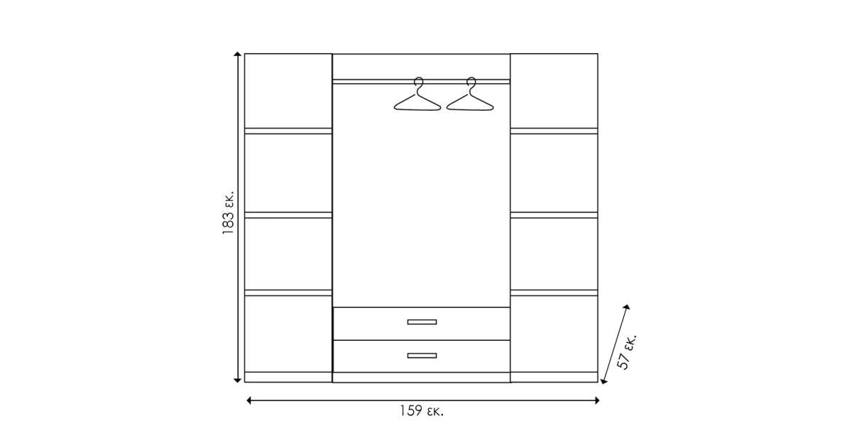 Ντουλάπα ρούχων τετράφυλλη OLYMPUS pakoworld χρώμα wenge 159x57x183εκ