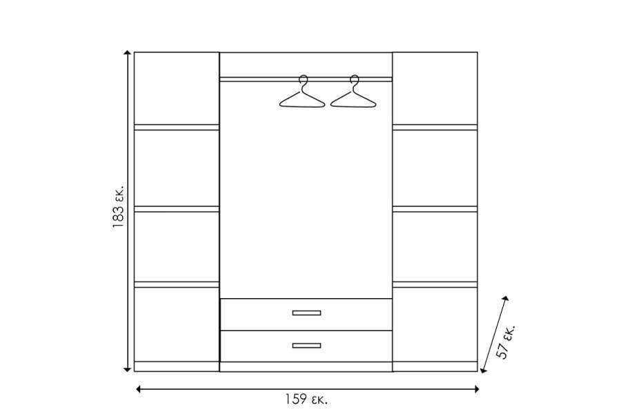 Ντουλάπα ρούχων τετράφυλλη OLYMPUS pakoworld χρώμα wenge 159x57x183εκ