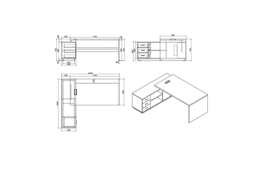 Γραφείο εργασίας επαγγελματικό Minimal pakoworld δεξιά γωνία φυσικό 200x170x75εκ