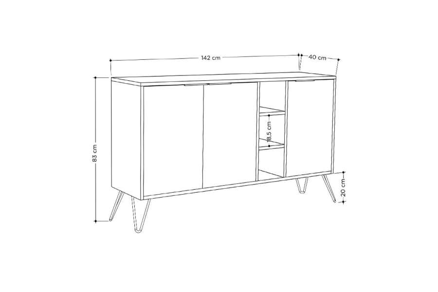 Μπουφές Clara pakoworld χρώμα light oak-ανθρακί 142x35.5x83εκ