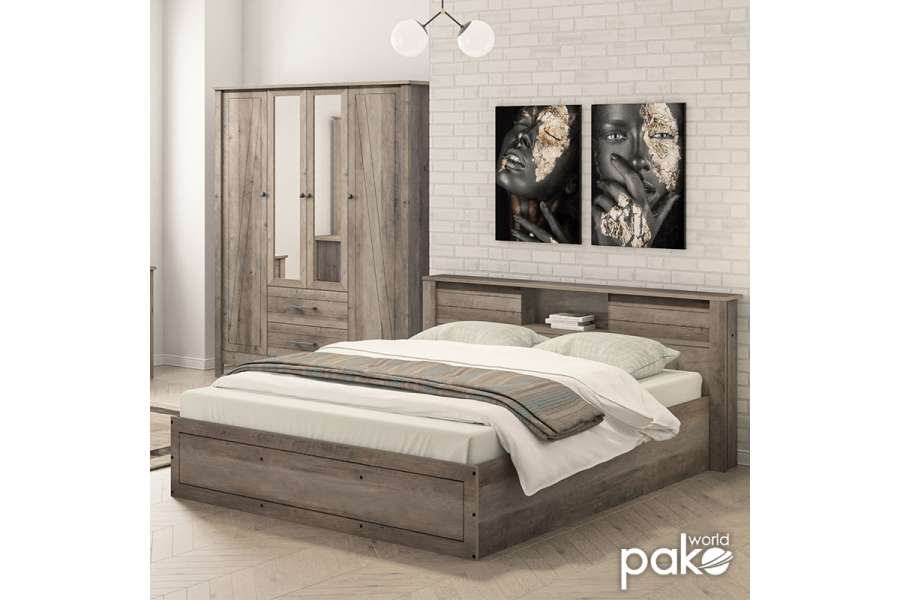 Κρεβάτι διπλό Tara pakoworld rustic oak 160x200εκ