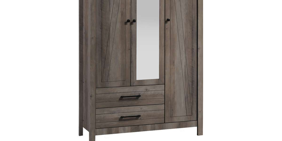 Ντουλάπα ρούχων Tara pakoworld τρίφυλλη καθρέπτης rustic oak 121x52x193εκ