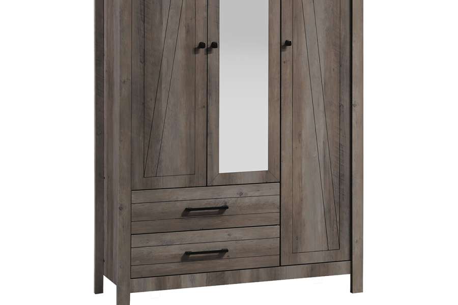 Ντουλάπα ρούχων Tara pakoworld τρίφυλλη καθρέπτης rustic oak 121x52x193εκ