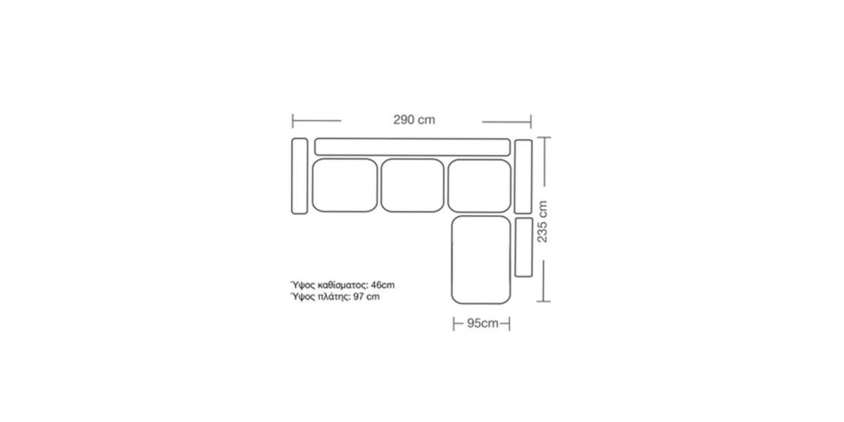 Γωνιακός καναπές αριστερή γωνία Romantic pakoworld ύφασμα κυπαρισσί-ανθρακί 290x235x95εκ