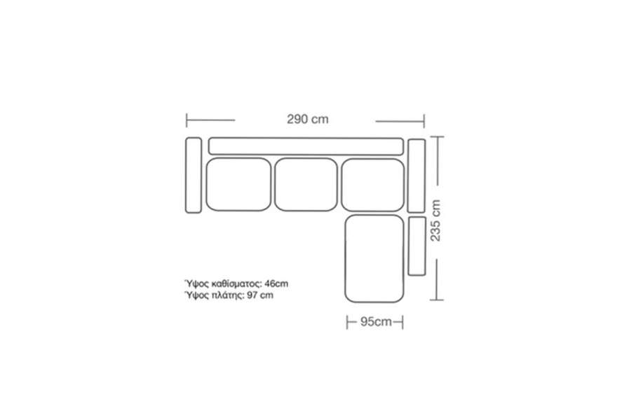 Γωνιακός καναπές αριστερή γωνία Romantic pakoworld ύφασμα κυπαρισσί-ανθρακί 290x235x95εκ