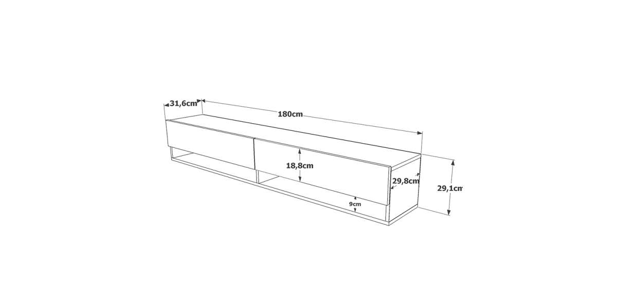 Έπιπλο τηλεόρασης επιτοίχιο Handra pakoworld λευκό-oak 180x31,5x29,5εκ