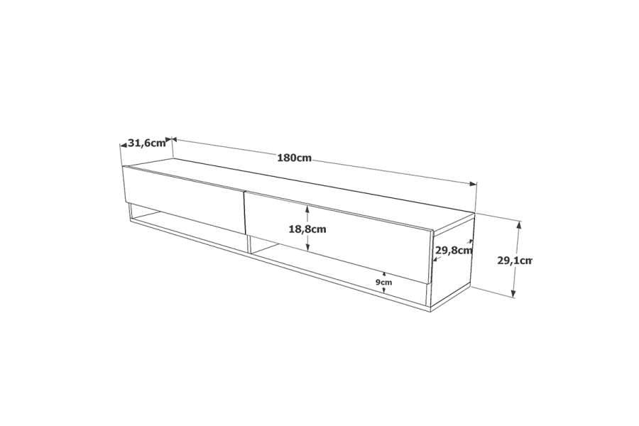 Έπιπλο τηλεόρασης επιτοίχιο Handra pakoworld λευκό-oak 180x31,5x29,5εκ