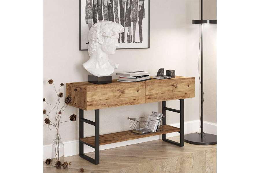 Κονσόλα Vien pakoworld oak-μαύρο 139x43x75,5εκ