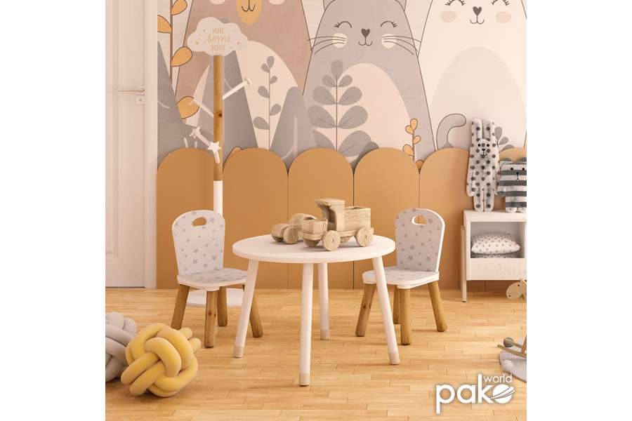 Παιδικό τραπεζάκι Playful pakoworld λευκό-φυσικό Φ60x43,5εκ