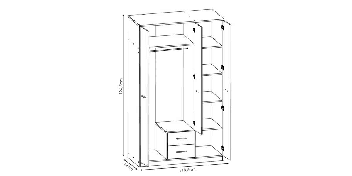 Ντουλάπα ρούχων Serenity pakoworld τρίφυλλη sonoma-λευκό 118.5x54x196.5εκ