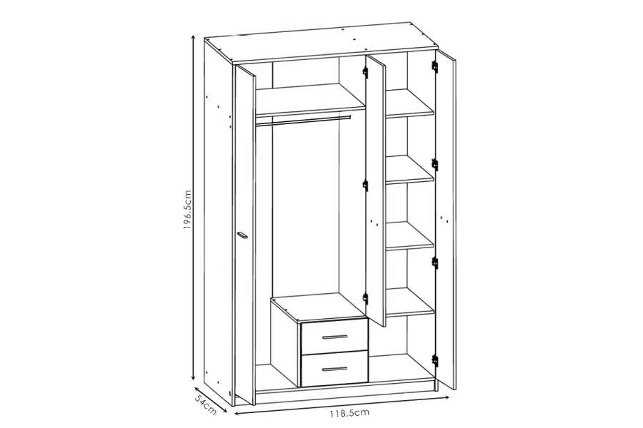 Ντουλάπα ρούχων Serenity pakoworld τρίφυλλη sonoma-λευκό 118.5x54x196.5εκ