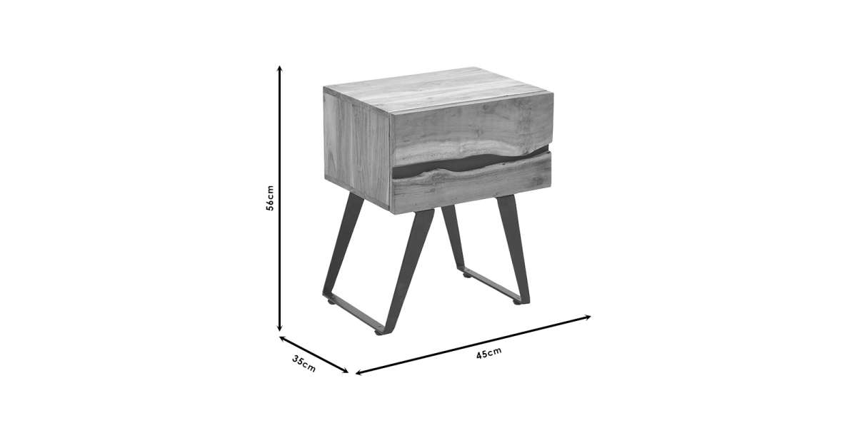 Κομοδίνο Imena pakoworld μασίφ ξύλο 4εκ φυσικό-μαύρο 45x35x56εκ