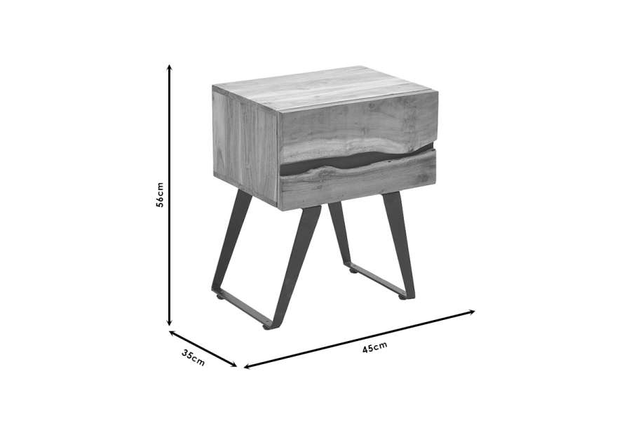 Κομοδίνο Imena pakoworld μασίφ ξύλο 4εκ φυσικό-μαύρο 45x35x56εκ