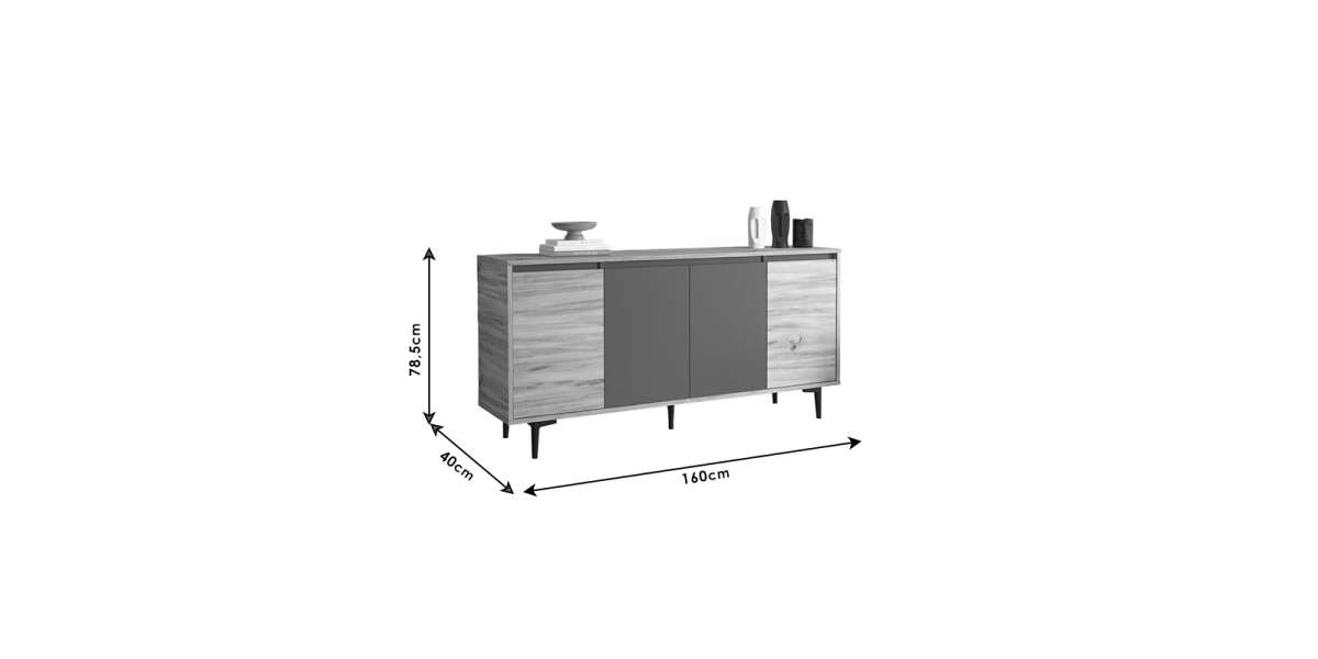 Μπουφές Augusta pakoworld oak-ανθρακί 160x40x78.5εκ