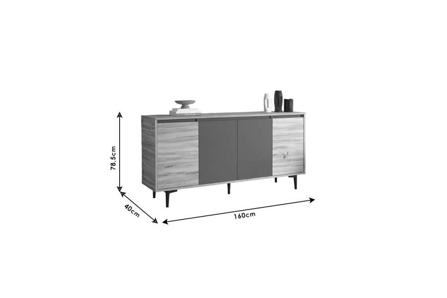 Μπουφές Augusta pakoworld oak-ανθρακί 160x40x78.5εκ