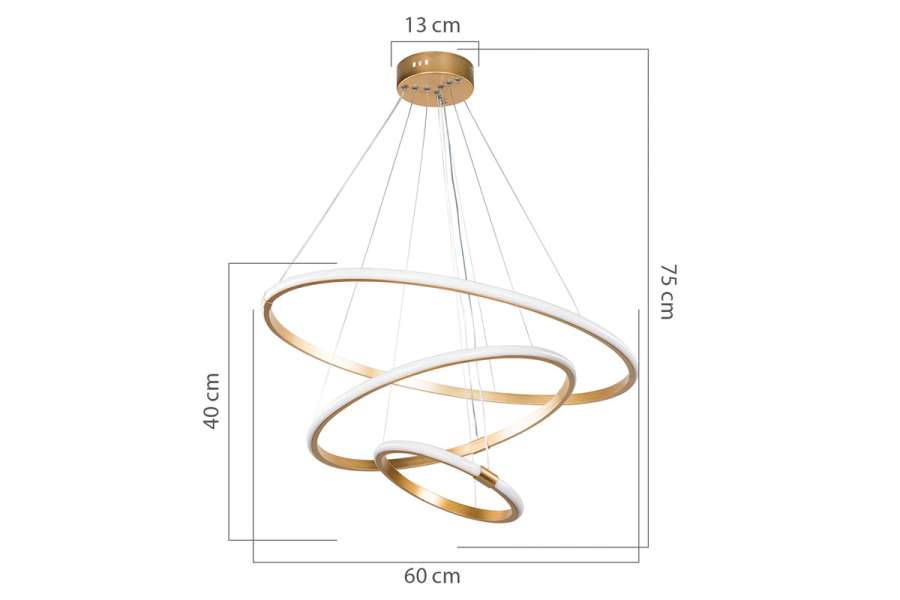 Φωτιστικό οροφής τρίφωτο PWL-1156 pakoworld LED 60-80W χρυσό Φ60x100cm