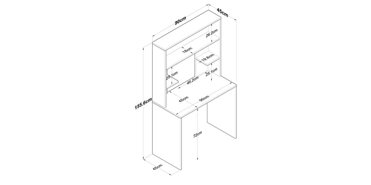 Γραφείο με ραφιέρα Goldie pakoworld ανθρακί-φυσικό 90x45x155.60εκ