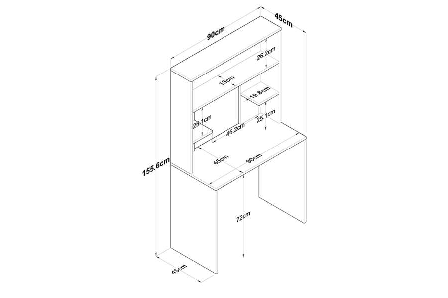 Γραφείο με ραφιέρα Goldie pakoworld ανθρακί-φυσικό 90x45x155.60εκ