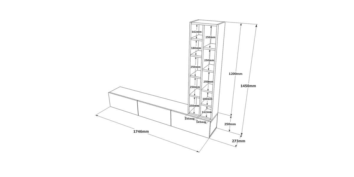 Σύνθετο σαλονιού επιτοίχιο Esmeralda pakoworld cement-μαύρο 174.5x27x145εκ