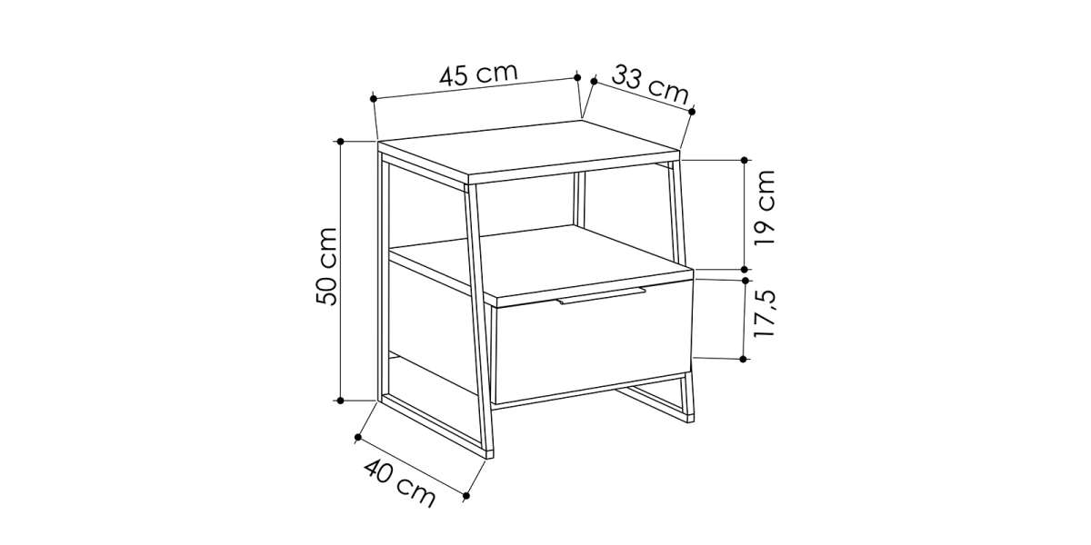 Κομοδίνο Johana pakoworld μαύρο-oak 45x40x50εκ