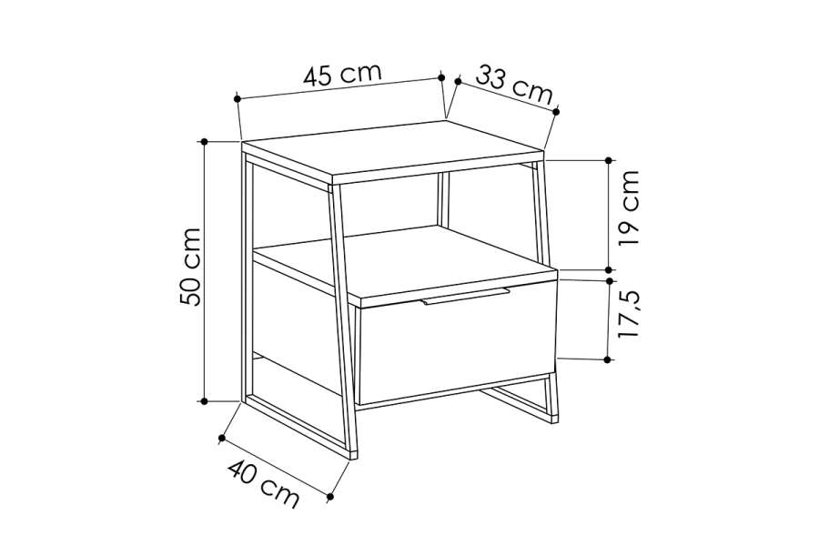 Κομοδίνο Johana pakoworld μαύρο-oak 45x40x50εκ