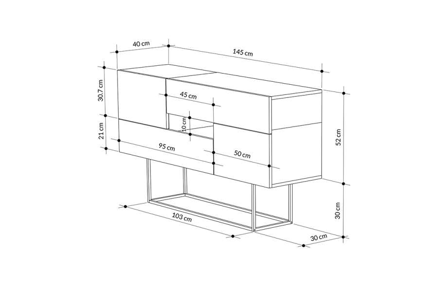 Μπουφές Roberta pakoworld μόκα-λευκό μαρμάρου 145x40x82εκ