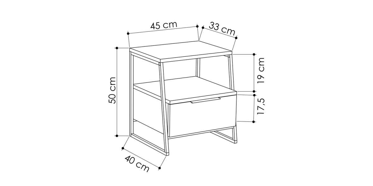 Κομοδίνο Johana pakoworld μαύρο-εκρού 45x40x50εκ