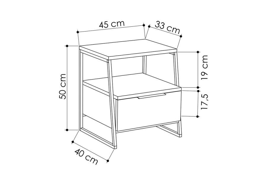 Κομοδίνο Johana pakoworld μαύρο-εκρού 45x40x50εκ