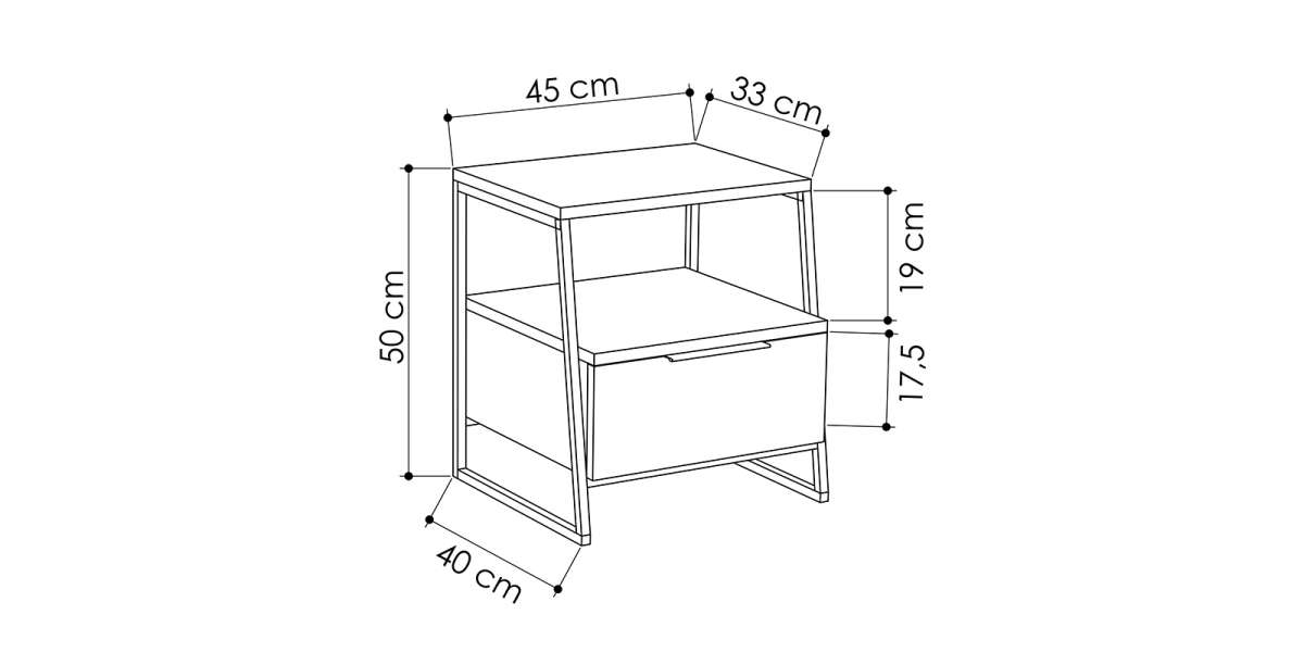 Κομοδίνο Johana pakoworld μαύρο-εκρού 45x40x50εκ