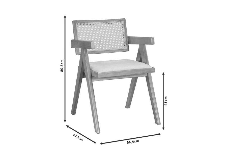 Πολυθρόνα Winslow pakoworld ξύλο rubberwood μαύρο-pvc rattan φυσικό-ύφασμα γκρι