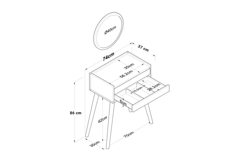 Τουαλέτα κρεβατοκάμαρας Globy pakoworld λευκό 74x37x86εκ