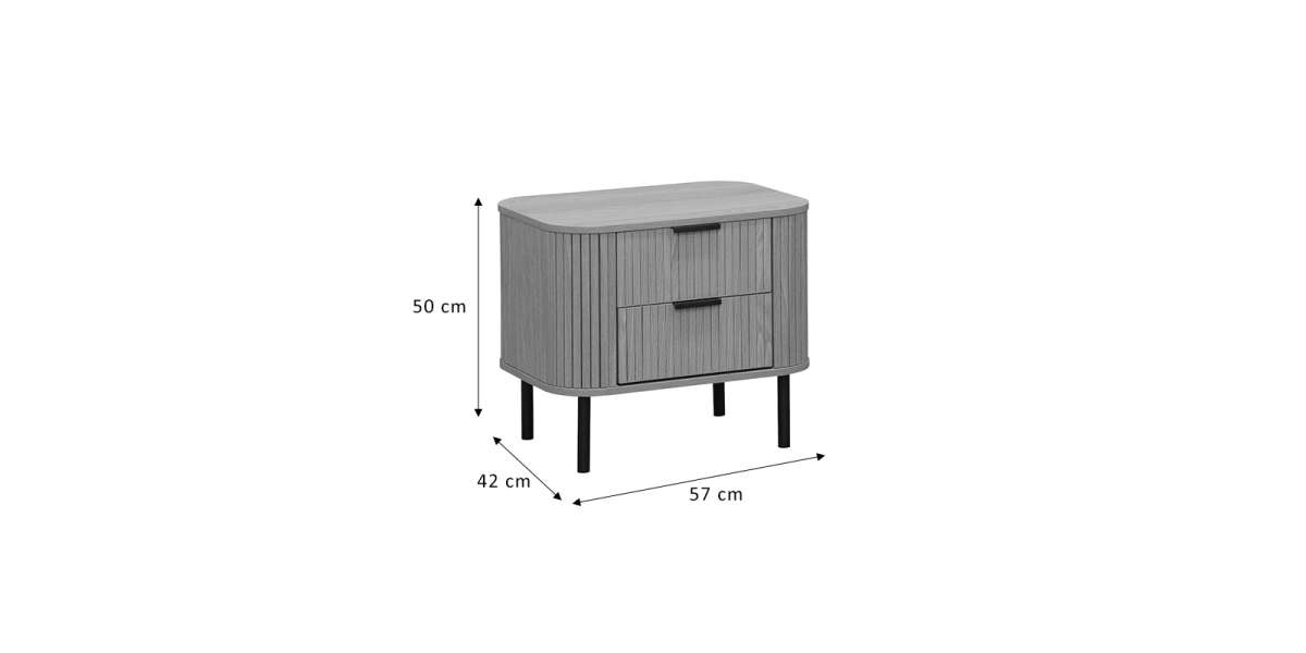 Κομοδίνο Scandi pakoworld με 2 συρτάρια φυσικό-μαύρο 57x42x50εκ