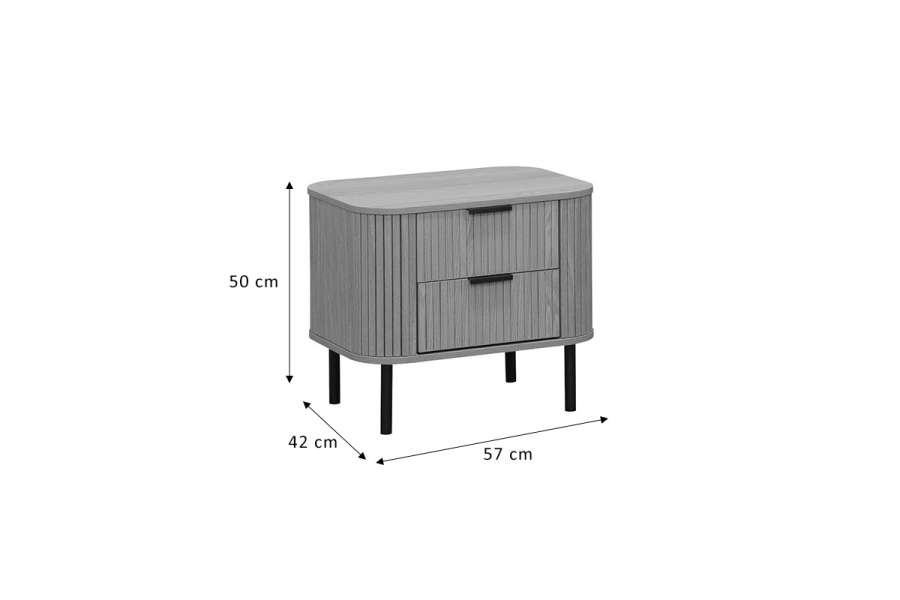 Κομοδίνο Scandi pakoworld με 2 συρτάρια φυσικό-μαύρο 57x42x50εκ