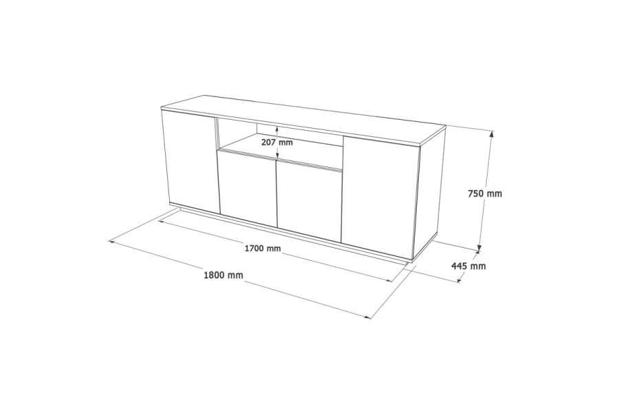 Μπουφές Placefol pakoworld μελαμίνης λευκό-φυσικό 180x44.5x75εκ