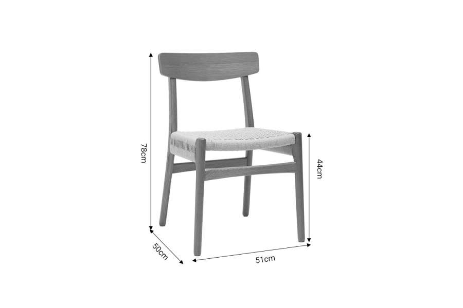 Καρέκλα Safal pakoworld oak δρυς ξύλο-έδρα εκρού σχοινί 51x50x78εκ