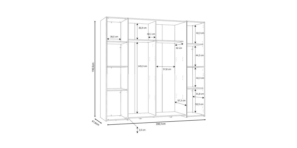 Ντουλάπα ρούχων Closet pakoworld τετράφυλλη sonoma oak-λευκό μελαμίνης 200x61.5x190.5εκ