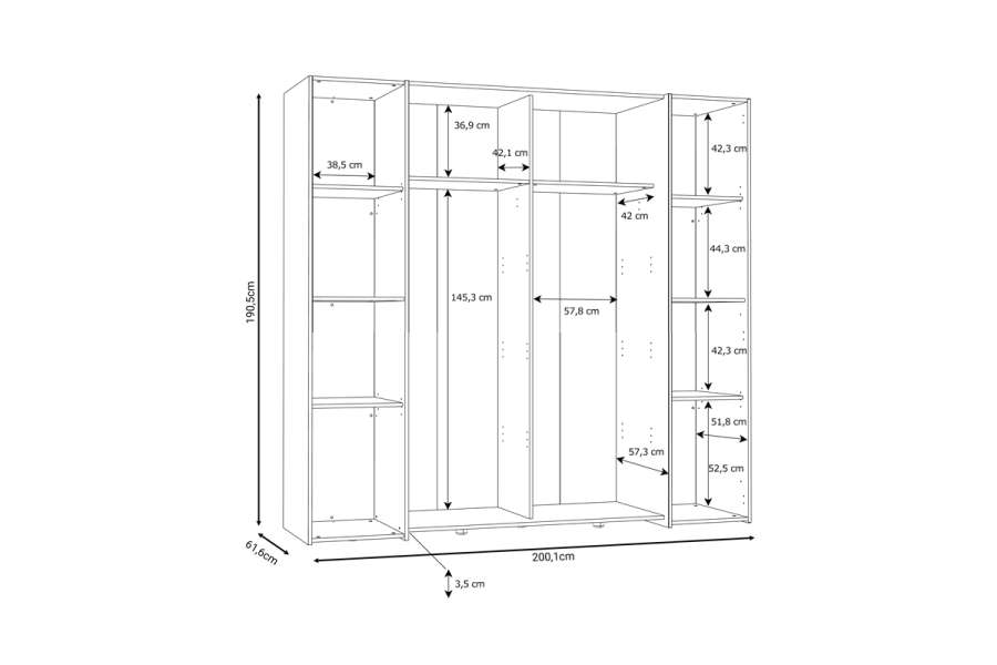 Ντουλάπα ρούχων Closet pakoworld τετράφυλλη sonoma oak-λευκό μελαμίνης 200x61.5x190.5εκ