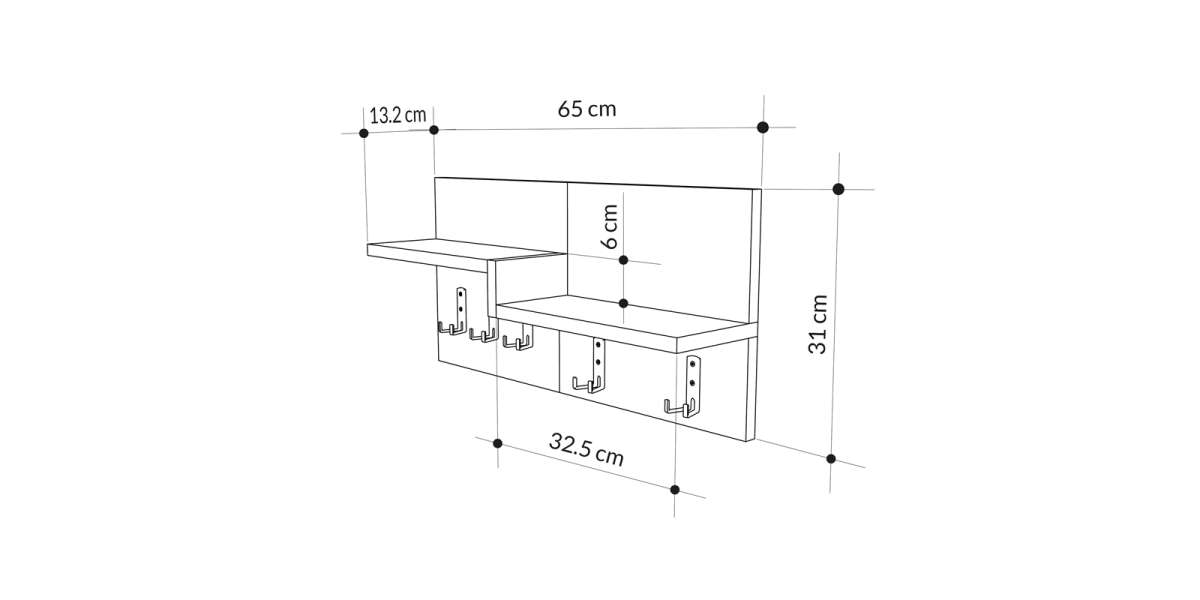 Κρεμάστρα τοίχου Harm pakoworld oak-λευκό μελαμίνης 65x15x31εκ