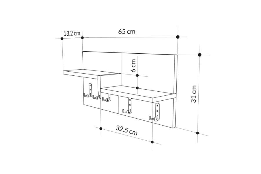 Κρεμάστρα τοίχου Harm pakoworld oak-λευκό μελαμίνης 65x15x31εκ